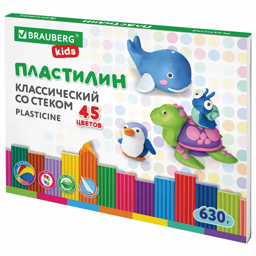 Фото Пластилин классический для лепки (набор) для детей Brauberg Kids 45 цветов 630 г, стек 106680 Фото Пластилин классический для лепки (набор) для детей Brauberg Kids 45 цветов 630 г, стек 106680
