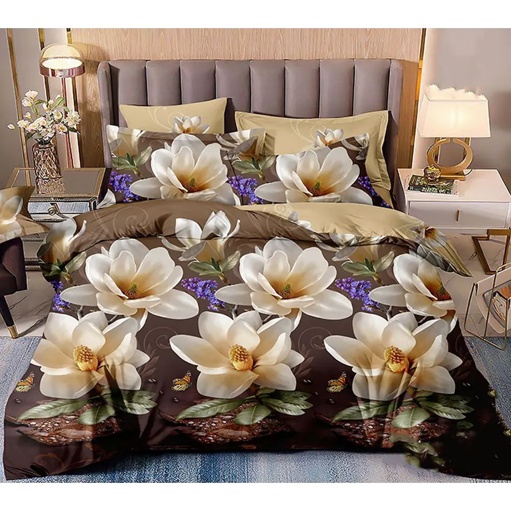 Фото Комплект постельного белья Home Mercury Магнолии 27984, семейный, поплин, разноцветный