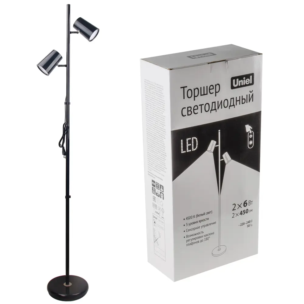 Фото 18 Торшер светодиодный UNIEL ULM-T600 2х6W/4500K/DIM BLACK UL-00010174 нейтральный белый свет цвет черный Фото 18 Торшер светодиодный UNIEL ULM-T600 2х6W/4500K/DIM BLACK UL-00010174 нейтральный белый свет цвет черный