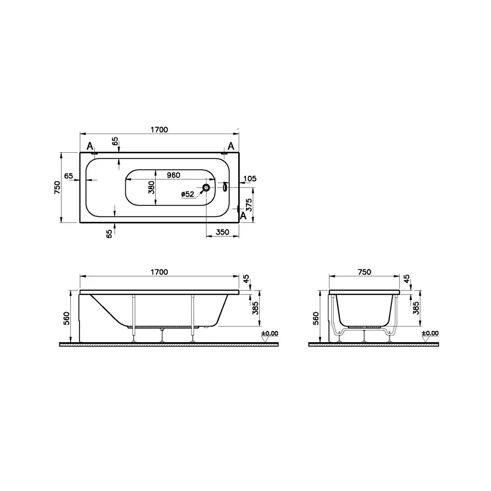 Фото 3 Прямоугольная ванна Vitra Optimum Neo акрил 170x75см