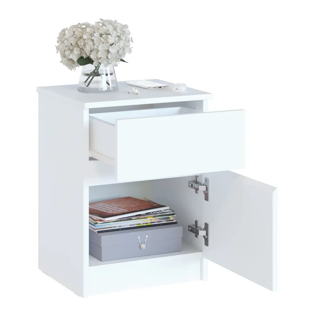 Фото 3 Тумба прикроватная Сокол-т 39.7x54.2x35.6 см 1 ящик ЛДСП цвет белый КТ-02 Белый4 Фото 3 Тумба прикроватная Сокол-т 39.7x54.2x35.6 см 1 ящик ЛДСП цвет белый КТ-02 Белый4