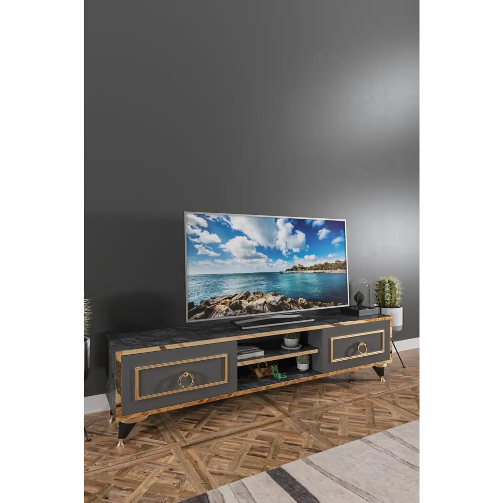 Фото 2 Тумба под телевизор Ismat decor F25 150x30x44 см ДСП цвет черный Фото 2 Тумба под телевизор Ismat decor F25 150x30x44 см ДСП цвет черный