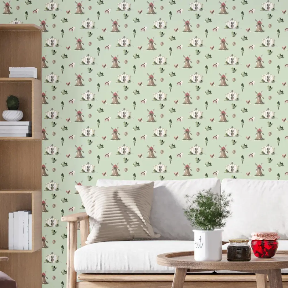 Фото Обои флизелиновые Decoracion Уютная ферма 1 м зеленые 7100406-vinil-280x100x4 Фото Обои флизелиновые Decoracion Уютная ферма 1 м зеленые 7100406-vinil-280x100x4