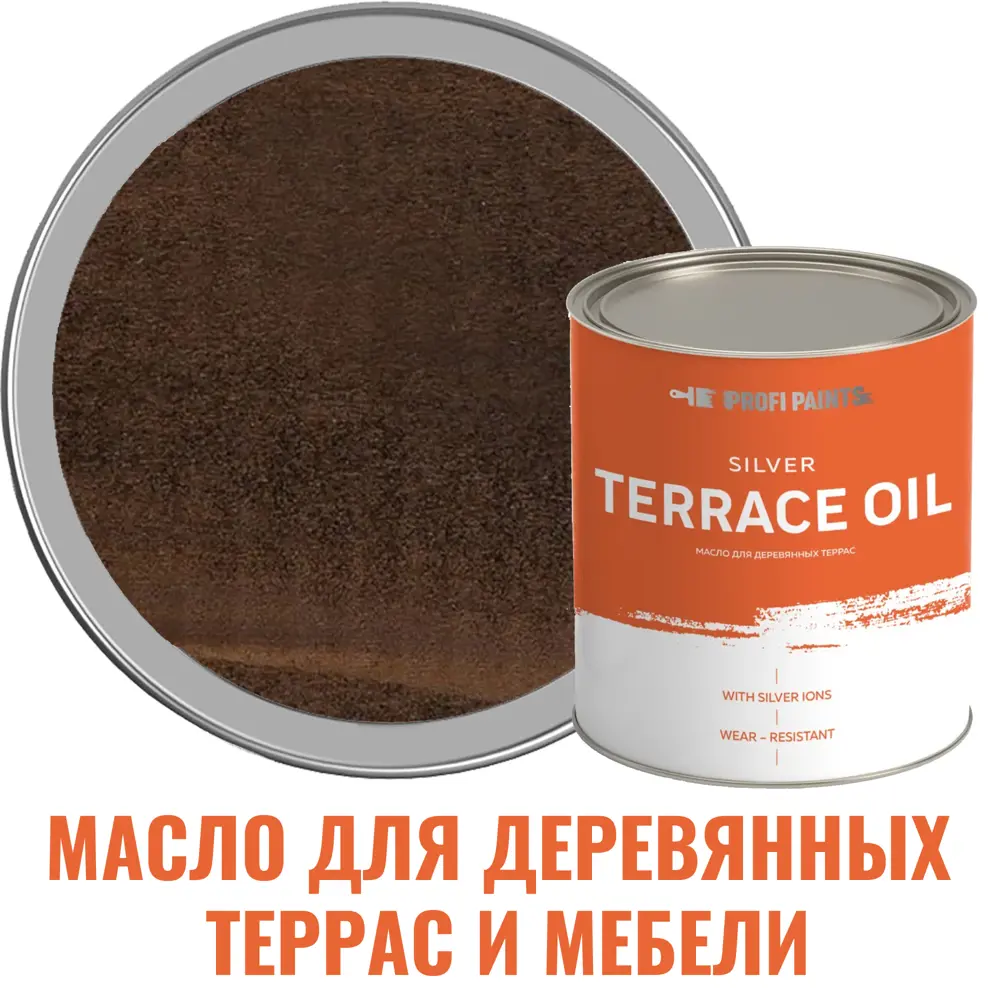 Фото Масло для деревянной мебели и детских площадок Profipaints 10849_D Silver Terrace Oil цвет темный дуб 0.9 л
