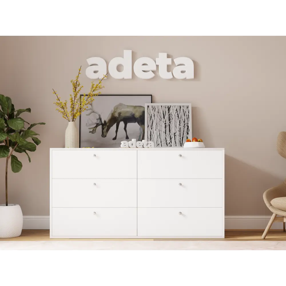 Фото 4 Комод Adeta Каллакс 16 6 ящиков 140x45x70 см ЛДСП цвет белый Фото 4 Комод Adeta Каллакс 16 6 ящиков 140x45x70 см ЛДСП цвет белый