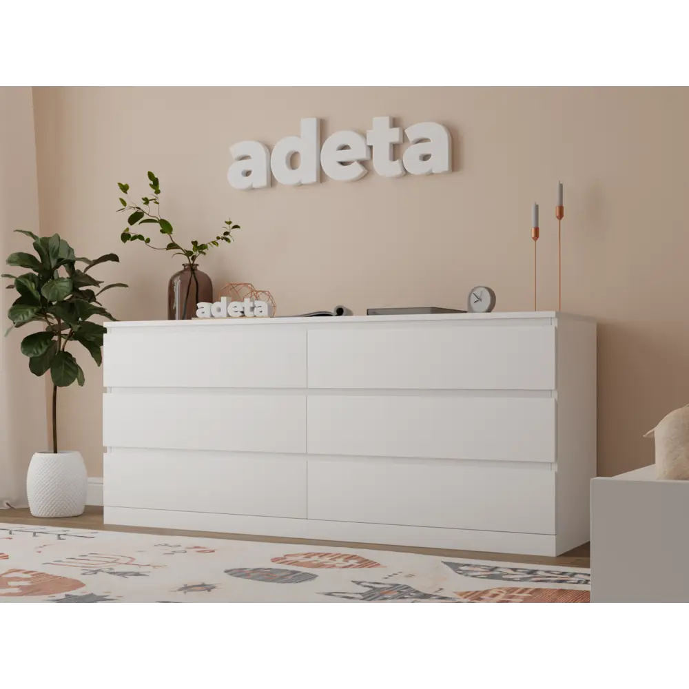Фото Комод Adeta Мальм 27 6 ящиков 180x48x77 см ЛДСП цвет белый Фото Комод Adeta Мальм 27 6 ящиков 180x48x77 см ЛДСП цвет белый