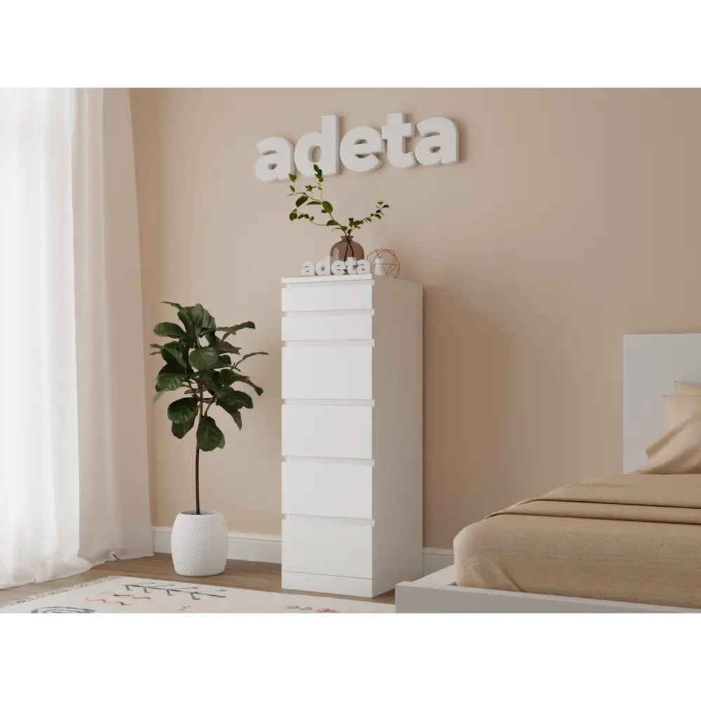 Фото Комод Adeta Мальм 28 6 ящиков 40x48x123 см ЛДСП цвет белый Фото Комод Adeta Мальм 28 6 ящиков 40x48x123 см ЛДСП цвет белый