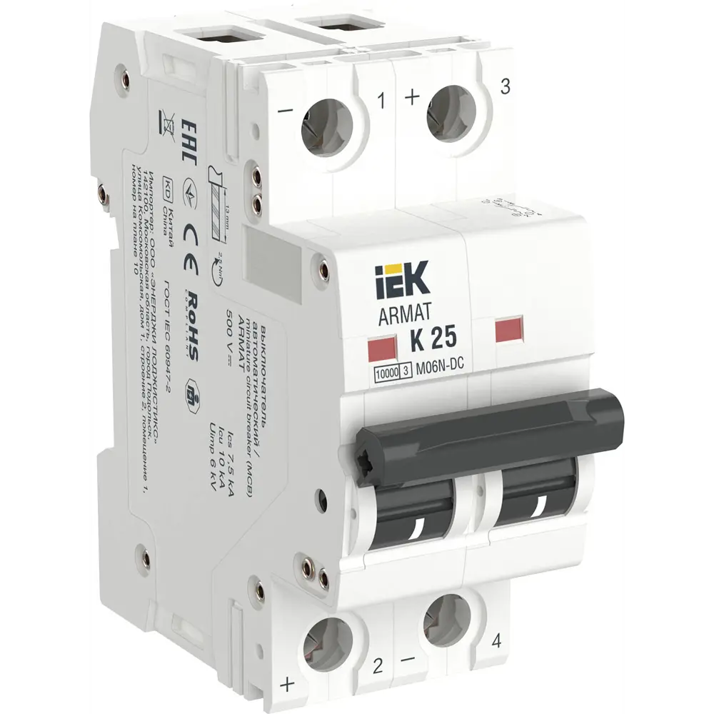 Фото Автоматический выключатель Iek M06N-DC 2P K25 А 10 кА AR-M06N-2-K025DC Фото Автоматический выключатель Iek M06N-DC 2P K25 А 10 кА AR-M06N-2-K025DC