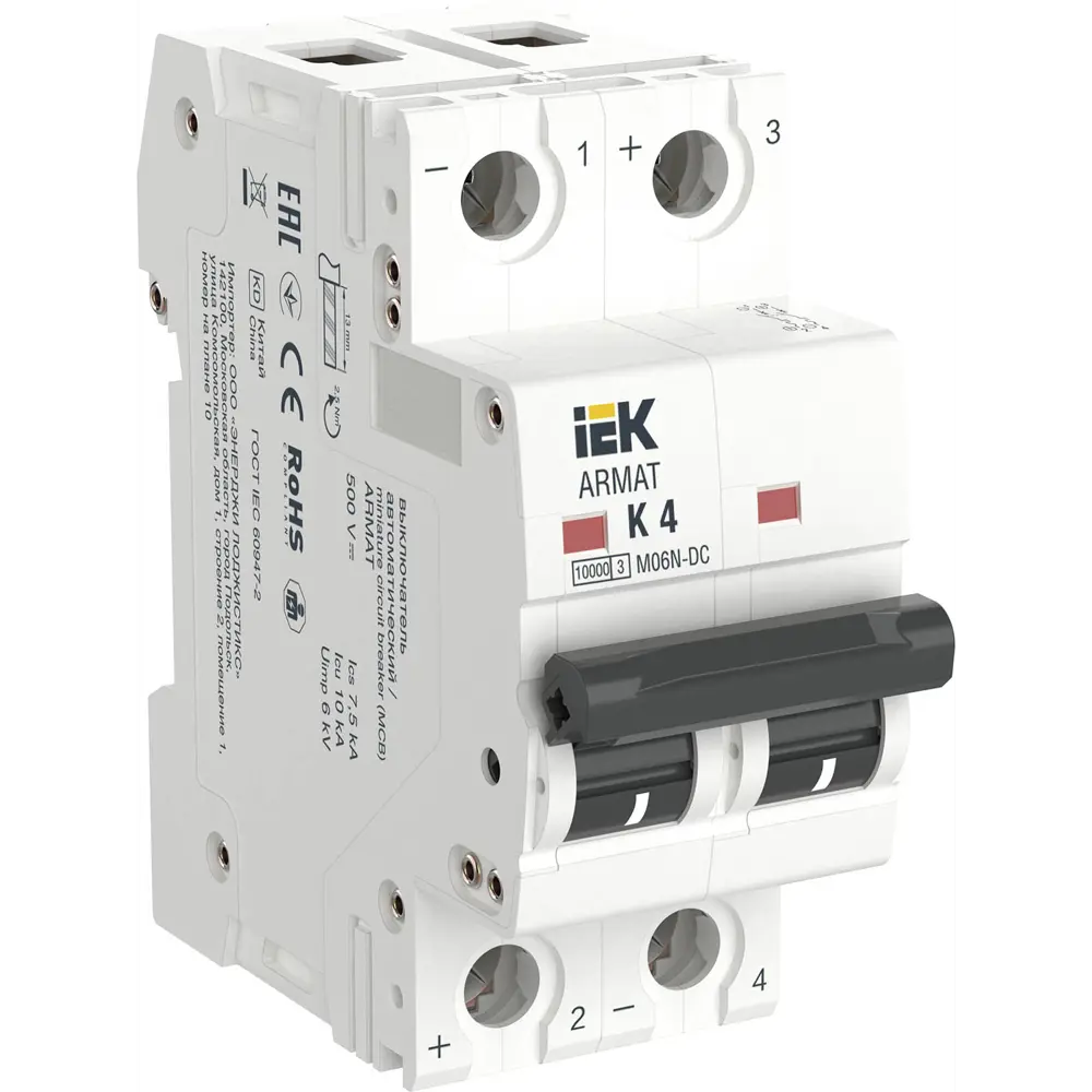 Фото Автоматический выключатель Iek M06N-DC 2P K4 А 10 кА AR-M06N-2-K004DC Фото Автоматический выключатель Iek M06N-DC 2P K4 А 10 кА AR-M06N-2-K004DC