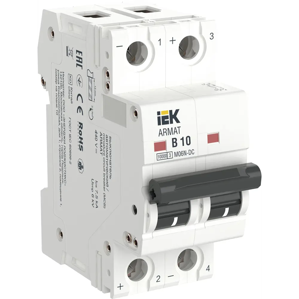 Фото Автоматический выключатель Iek M06N-DC 2P B10 А 10 кА AR-M06N-2-B010DC Фото Автоматический выключатель Iek M06N-DC 2P B10 А 10 кА AR-M06N-2-B010DC