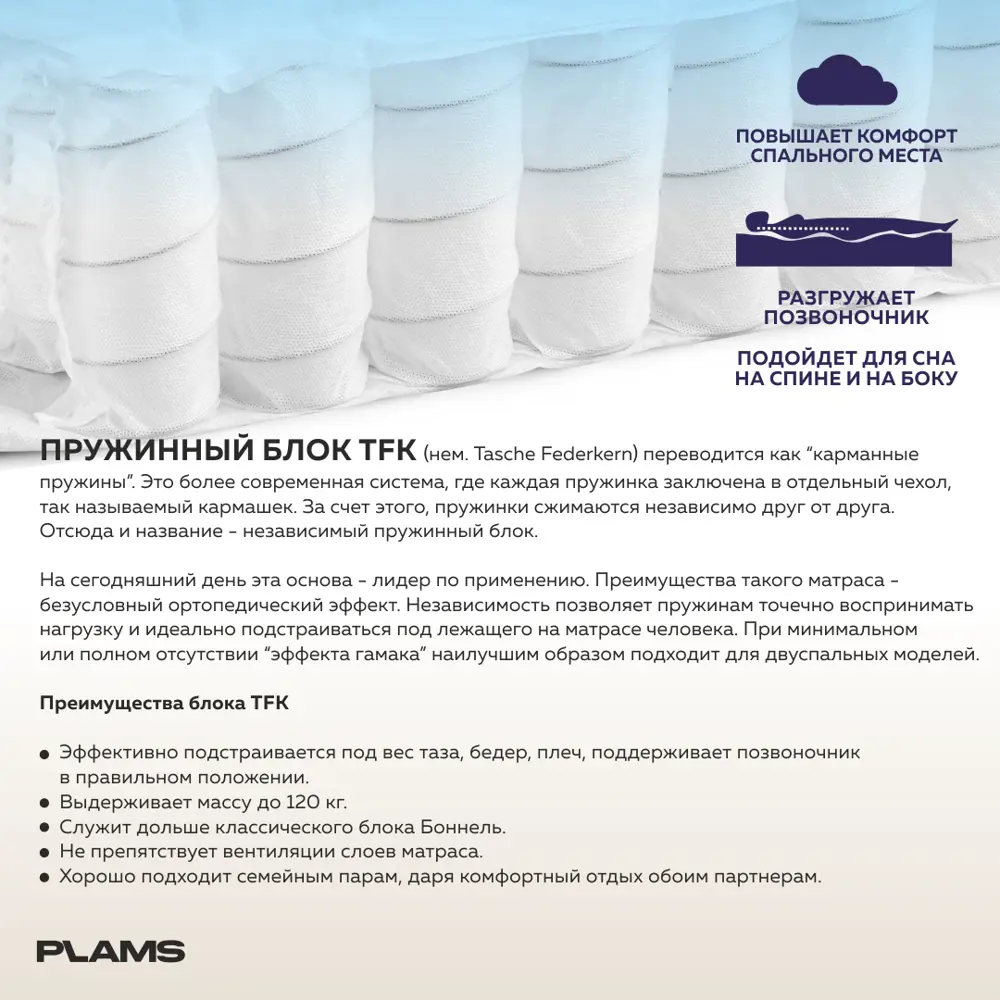 Фото 12 Матрас Plams Opal Classic 90x195 см односторонний, независимый пружинный блок, односпальный Фото 12 Матрас Plams Opal Classic 90x195 см односторонний, независимый пружинный блок, односпальный