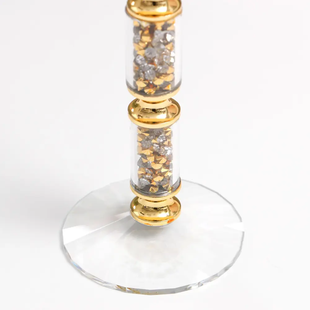 Фото 4 Подсвечник Simaland на 1 свечу "Ребристый на ножке со стразами" с золотом d-2.5 см 7x7x21 см