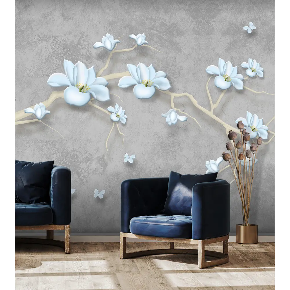Фото Фотообои на стену флизелиновые 3d Бетон. цветы Бабочки 300x270 см Luxury Walls AM22203 Фото Фотообои на стену флизелиновые 3d Бетон. цветы Бабочки 300x270 см Luxury Walls AM22203
