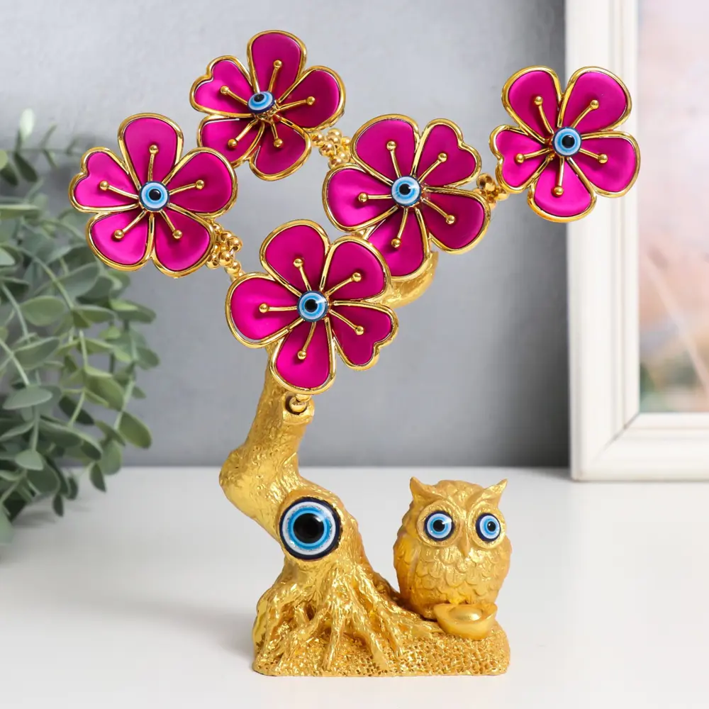 Фото Сувенир интерьерный от сглаза Цветущее дерево Филин со слитком золота золото, фуксия 14.2x5.6x18.5 см Фото Сувенир интерьерный от сглаза Цветущее дерево Филин со слитком золота золото, фуксия 14.2x5.6x18.5 см