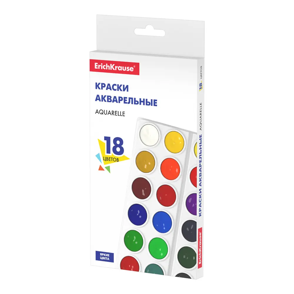 Фото Краски акварельные ErichKrause Basic 18 цветов (картон с европодвесом) Фото Краски акварельные ErichKrause Basic 18 цветов (картон с европодвесом)