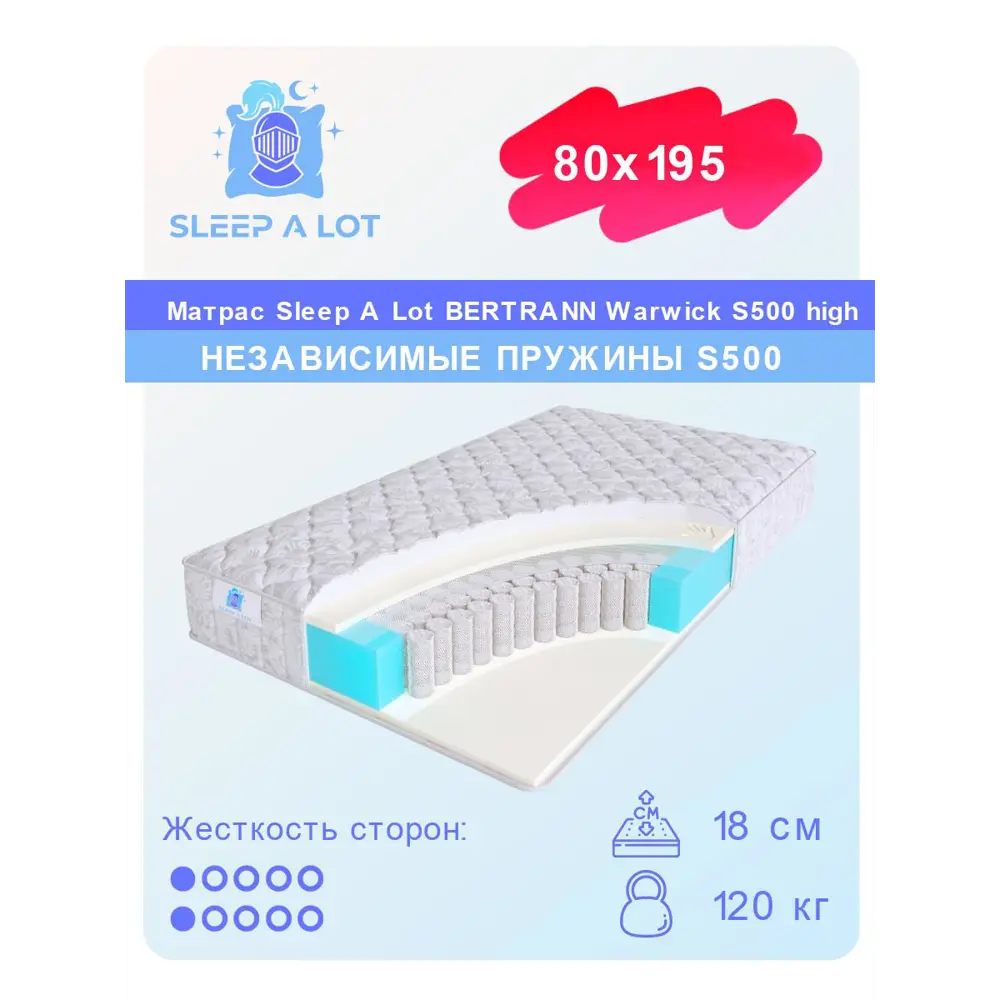 Фото Матрас Sleep A Lot Warwick S500 high 80x195 см независимый пружинный блок, односпальный, ортопедический Фото Матрас Sleep A Lot Warwick S500 high 80x195 см независимый пружинный блок, односпальный, ортопедический
