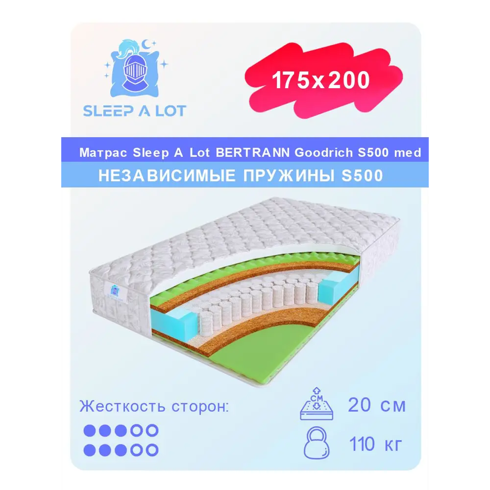 Фото Матрас Sleep A Lot Goodrich S500 med 175x200 см независимый пружинный блок, двуспальный, ортопедический, кокосовый Фото Матрас Sleep A Lot Goodrich S500 med 175x200 см независимый пружинный блок, двуспальный, ортопедический, кокосовый