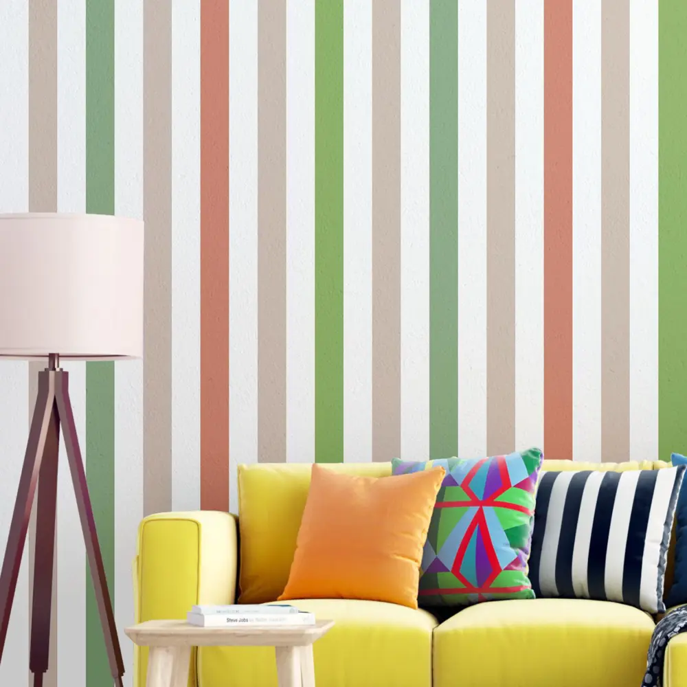 Фото Обои флизелиновые Decoracion Разноцветные полоски 4x2.8 м зеленые/бежевые/белые 7012503