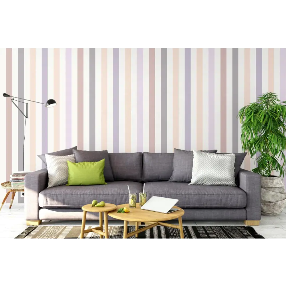 Фото 2 Обои флизелиновые Decoracion Разноцветные полоски 4x2.8 м сиреневые/белые/серые 7012502 Фото 2 Обои флизелиновые Decoracion Разноцветные полоски 4x2.8 м сиреневые/белые/серые 7012502