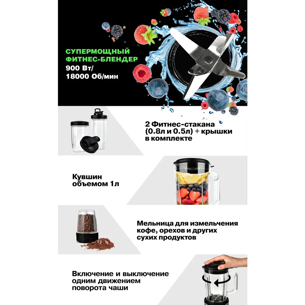 Фото 2 Блендер стационарный Gfgril GF-HS50 1 скорость цвет сталь Фото 2 Блендер стационарный Gfgril GF-HS50 1 скорость цвет сталь