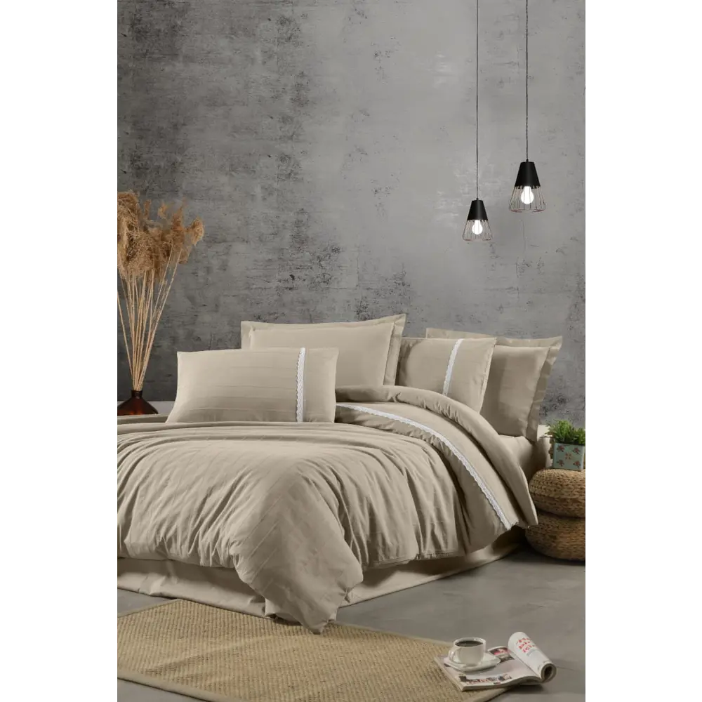 Фото Комплект постельного белья Arya Home с эффектом Stone Washed двуспальный хлопок цвет коричневый