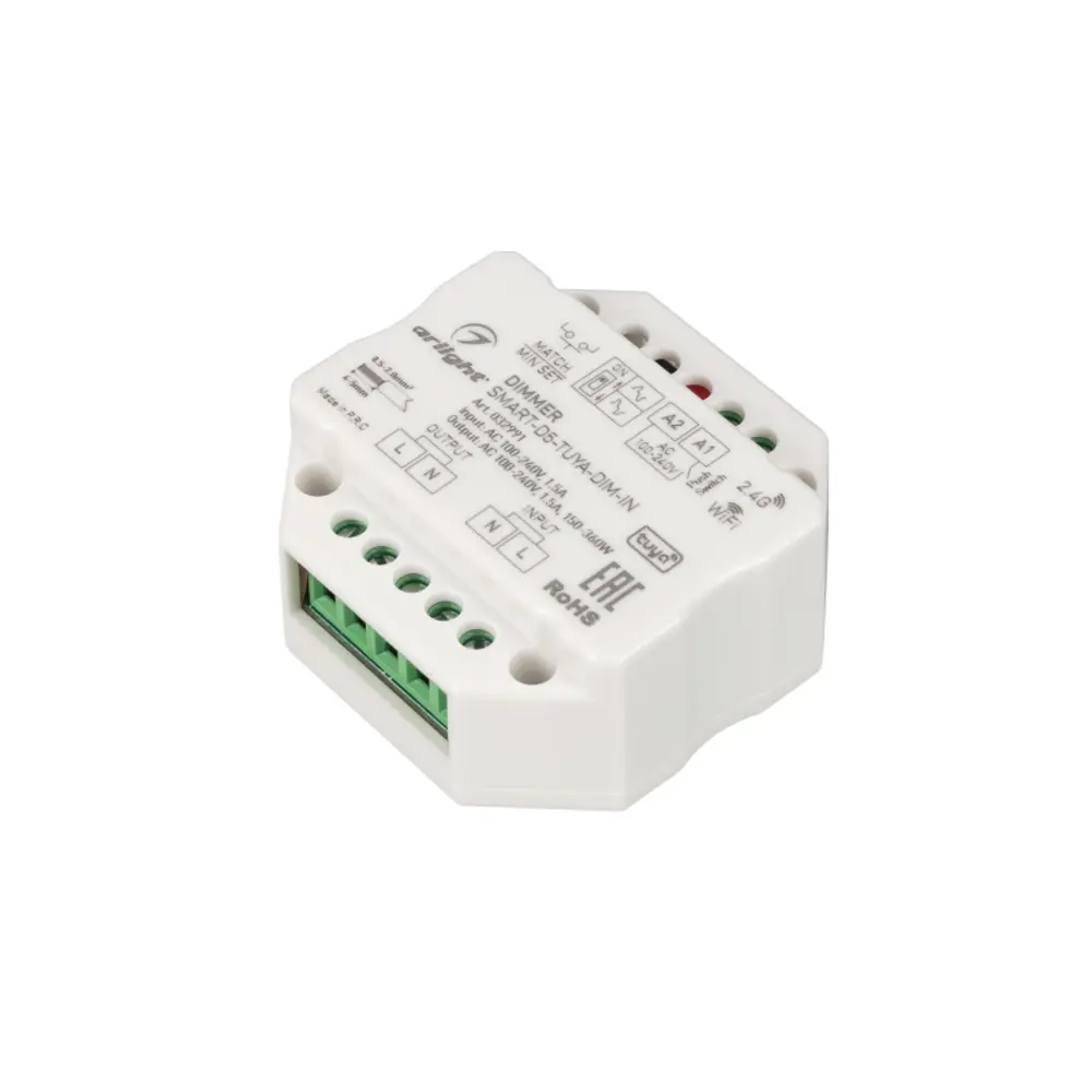 Фото Диммер Arlight SMART-D5-TUYA-DIM-IN 230V 1.5A TRIAC WiFi 2.4G 032991 Фото Диммер Arlight SMART-D5-TUYA-DIM-IN 230V 1.5A TRIAC WiFi 2.4G 032991