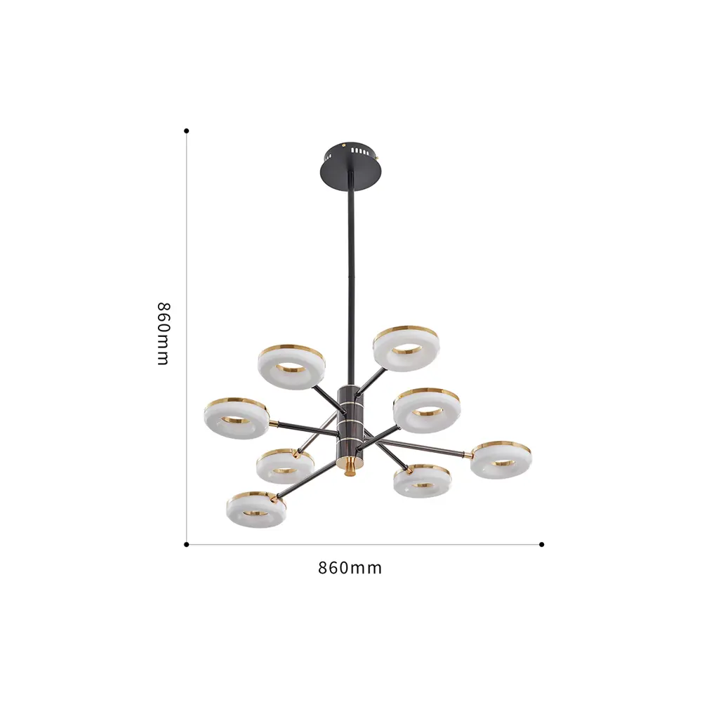 Фото 3 Люстра на штанге светодиодная Arte Perfetto Luce LED 3327.9966-8-860.750.LED176W.Bk.G 16 м² нейтральный белый свет цвет черный/золото Фото 3 Люстра на штанге светодиодная Arte Perfetto Luce LED 3327.9966-8-860.750.LED176W.Bk.G 16 м² нейтральный белый свет цвет черный/золото
