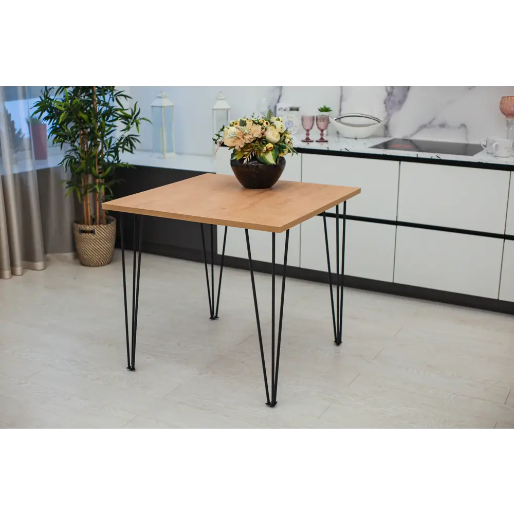 Фото Стол Диалан-Строй 85-165x79x85 см ЛДСП цвет дуб/черный матовый Фото Стол Диалан-Строй 85-165x79x85 см ЛДСП цвет дуб/черный матовый