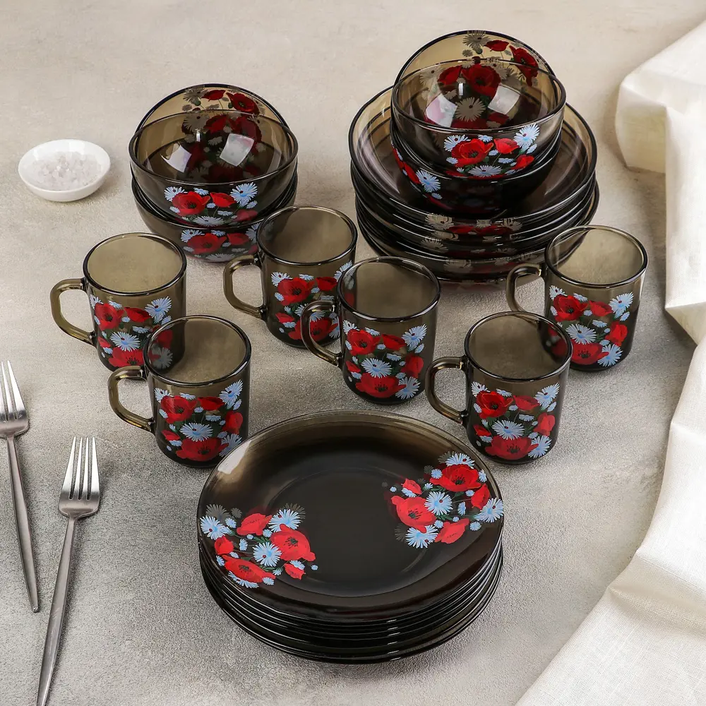 Фото Столовый сервиз Ca Del Vetro Маки 3299414 24 предмета 6 персон персон стекло