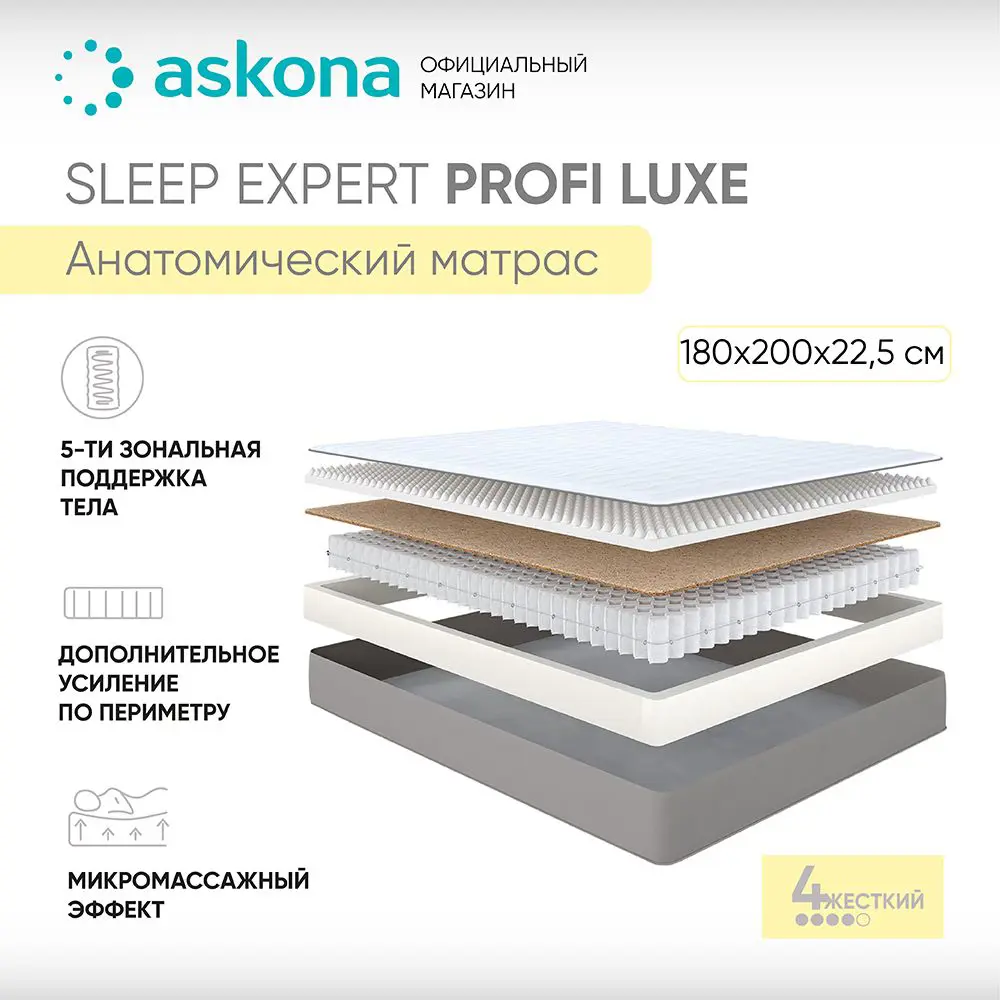 Фото Матрас Askona Sleep Expert Profi Luxe 180x200 см независимый пружинный блок, евро, ортопедический Фото Матрас Askona Sleep Expert Profi Luxe 180x200 см независимый пружинный блок, евро, ортопедический