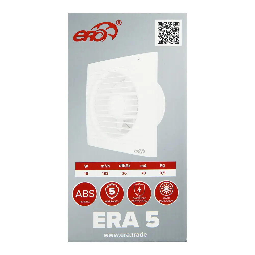 Фото 5 Вытяжной вентилятор Era 5S D125 мм 36 дБ 183 м³/ч обратный клапан цвет белый Фото 5 Вытяжной вентилятор Era 5S D125 мм 36 дБ 183 м³/ч обратный клапан цвет белый