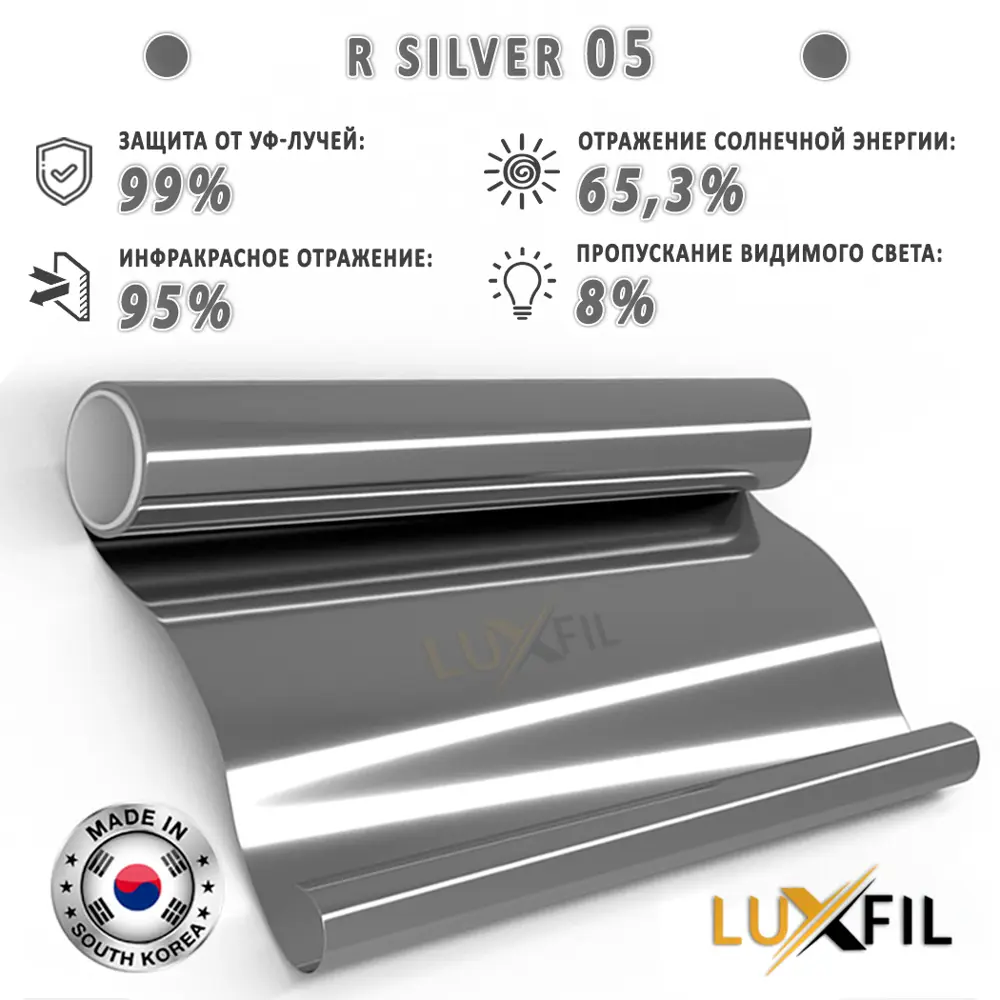 Фото 3 Пленка зеркальная солнцезащитная для окон R Silver 05 Luxfil (серебристая) 152x100 см, толщина 56 мкм