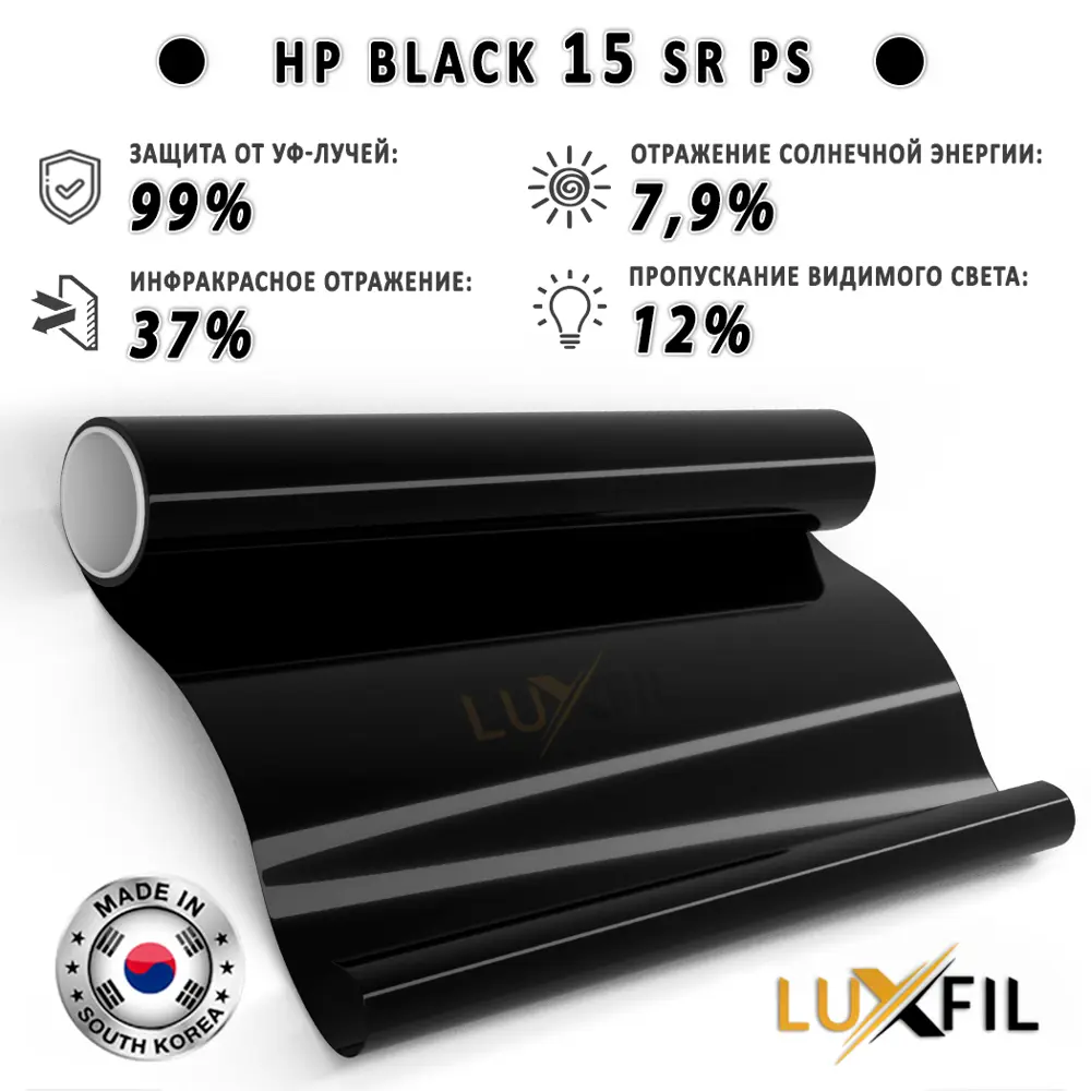 Фото 3 Тонировочная пленка Luxfil HP BLACK 15 SR PS (2 mil) 152x150 см, толщина 56 мкм