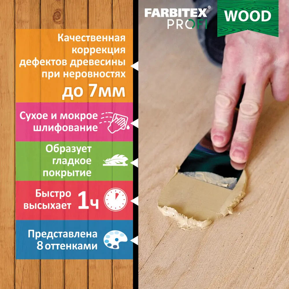 Фото 2 Шпатлевка акриловая по дереву Farbitex Профи Wood сосна 0.25л Фото 2 Шпатлевка акриловая по дереву Farbitex Профи Wood сосна 0.25л