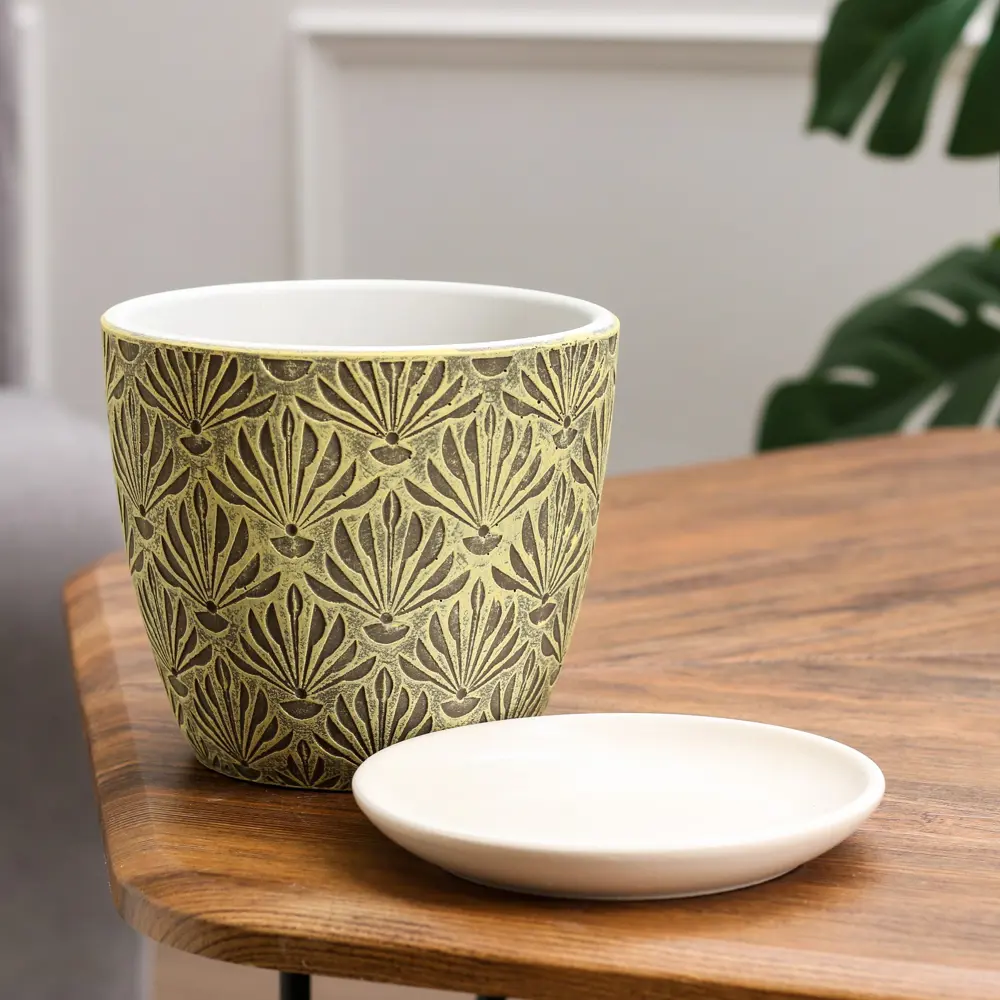 Фото 2 Горшок цветочный Веер Сима-ленд 15 см 13.5 см 1.31 л керамика зеленый без автополива