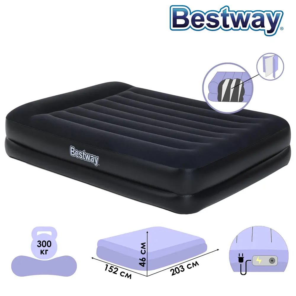 Фото Кровать надувная Bestway Tritech Airbed Queen 203x152x46 см со встроенным электронасосом Фото Кровать надувная Bestway Tritech Airbed Queen 203x152x46 см со встроенным электронасосом
