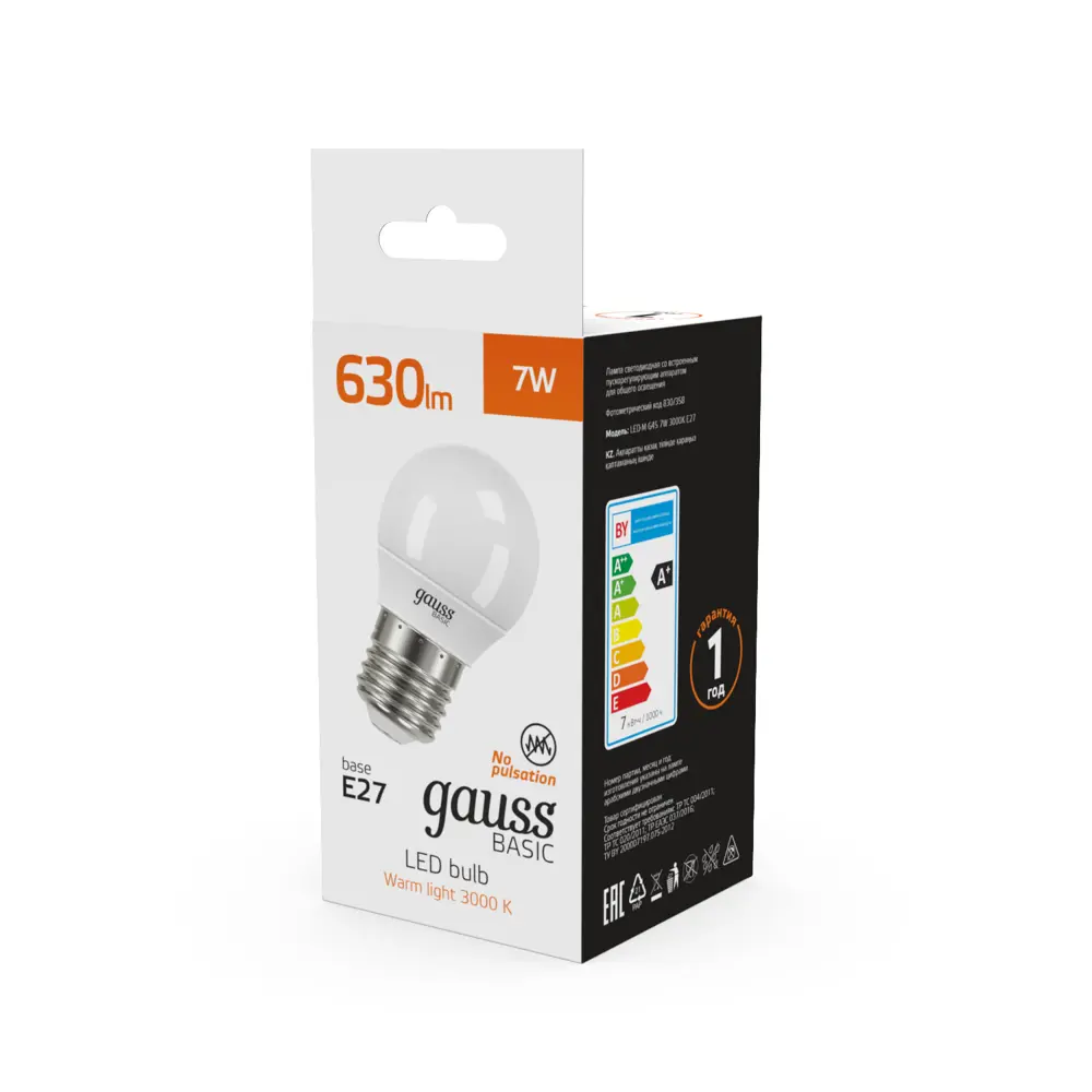 Фото 5 Набор ламп светодиодных Gauss Basic LED-M G45 7W 630lm 3000K E27 теплый белый свет 10 шт Фото 5 Набор ламп светодиодных Gauss Basic LED-M G45 7W 630lm 3000K E27 теплый белый свет 10 шт