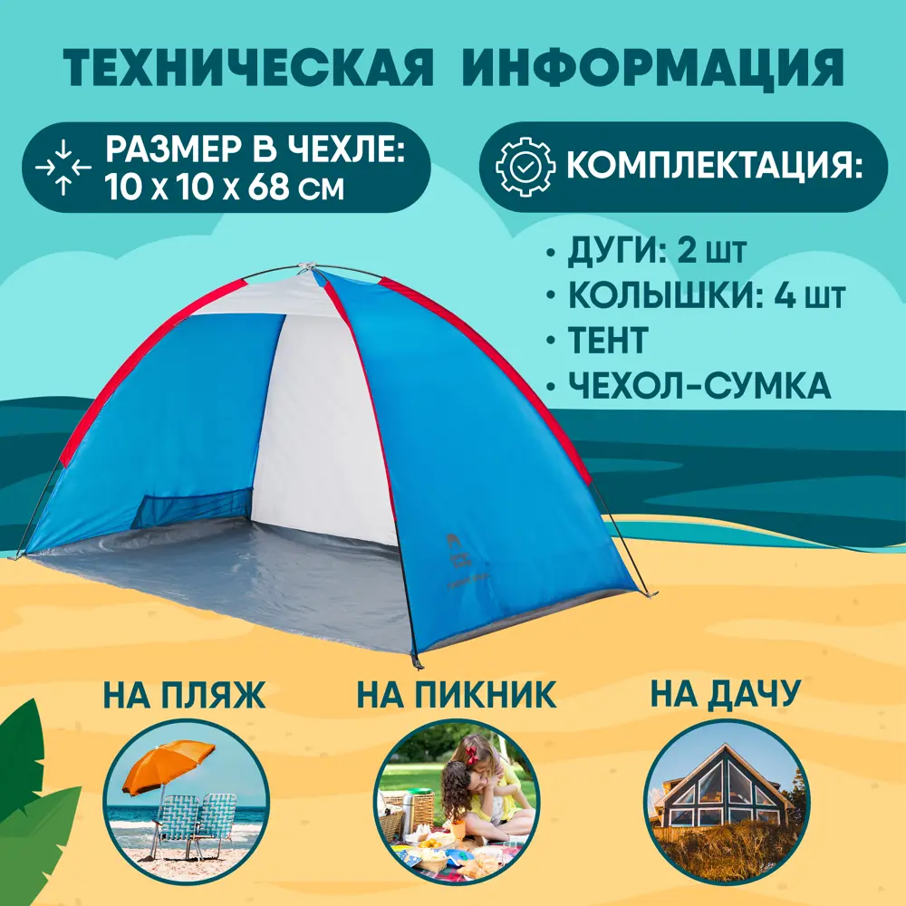 Фото 4 Тент пляжный Jungle Camp Tenerife Beach синий/серый 220x130 см Фото 4 Тент пляжный Jungle Camp Tenerife Beach синий/серый 220x130 см