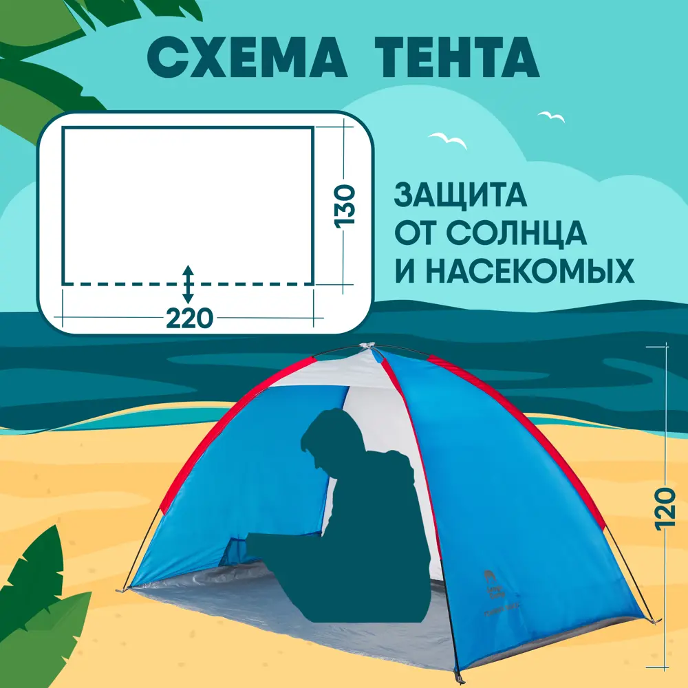 Фото 2 Тент пляжный Jungle Camp Tenerife Beach синий/серый 220x130 см Фото 2 Тент пляжный Jungle Camp Tenerife Beach синий/серый 220x130 см