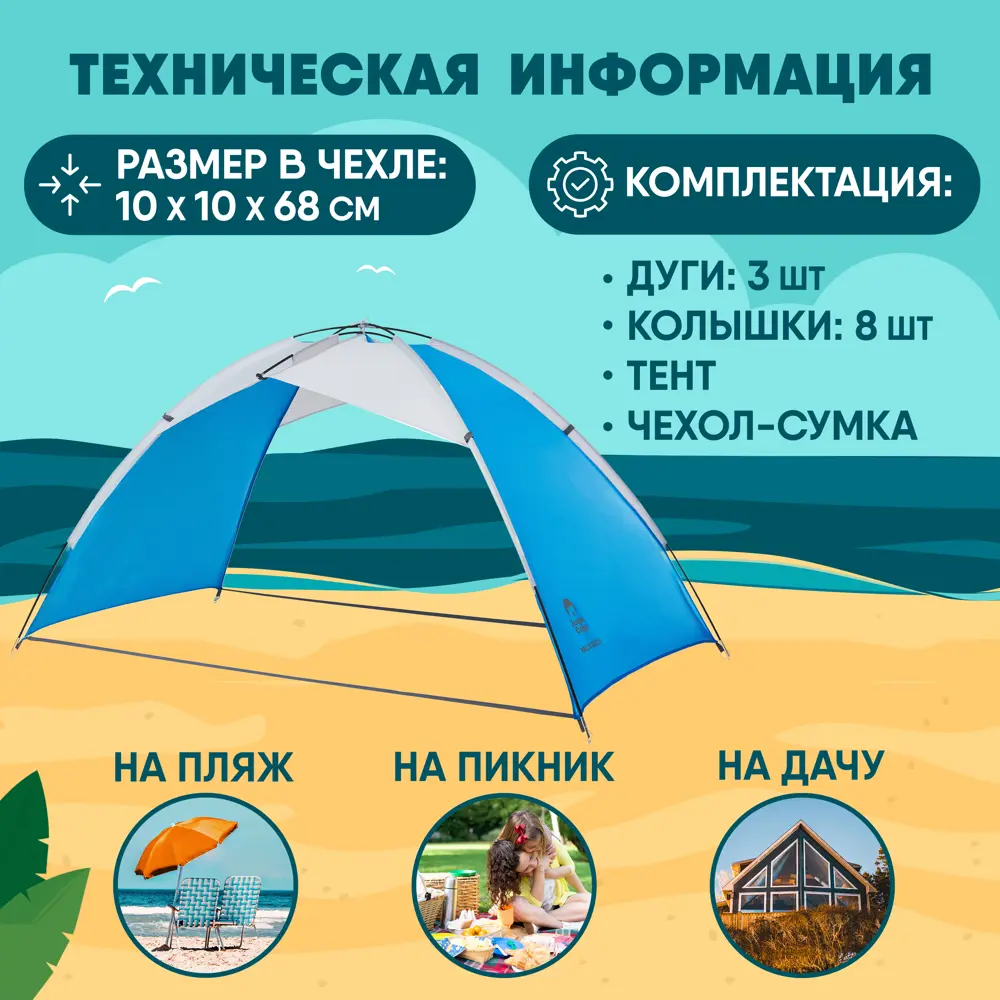 Фото 4 Тент пляжный Jungle Camp Palm Beach синий/серый 210x125 см Фото 4 Тент пляжный Jungle Camp Palm Beach синий/серый 210x125 см