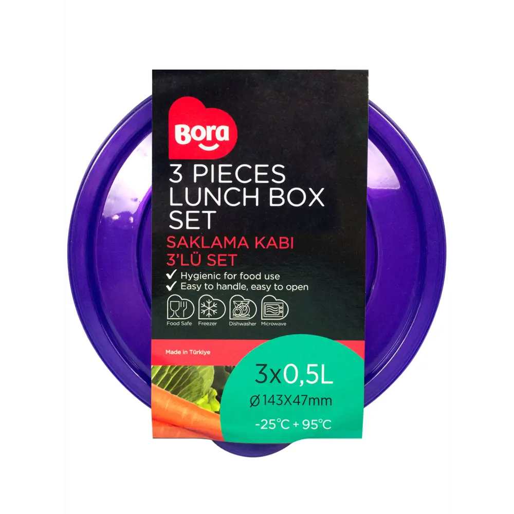 Фото 2 Контейнер круглый 3 шт Bora 0.5 л пластик цвет фиолетовый Фото 2 Контейнер круглый 3 шт Bora 0.5 л пластик цвет фиолетовый