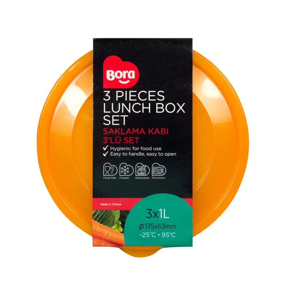 Фото 2 Контейнер круглый 3 шт Bora 1 л пластик цвет оранжевый Фото 2 Контейнер круглый 3 шт Bora 1 л пластик цвет оранжевый