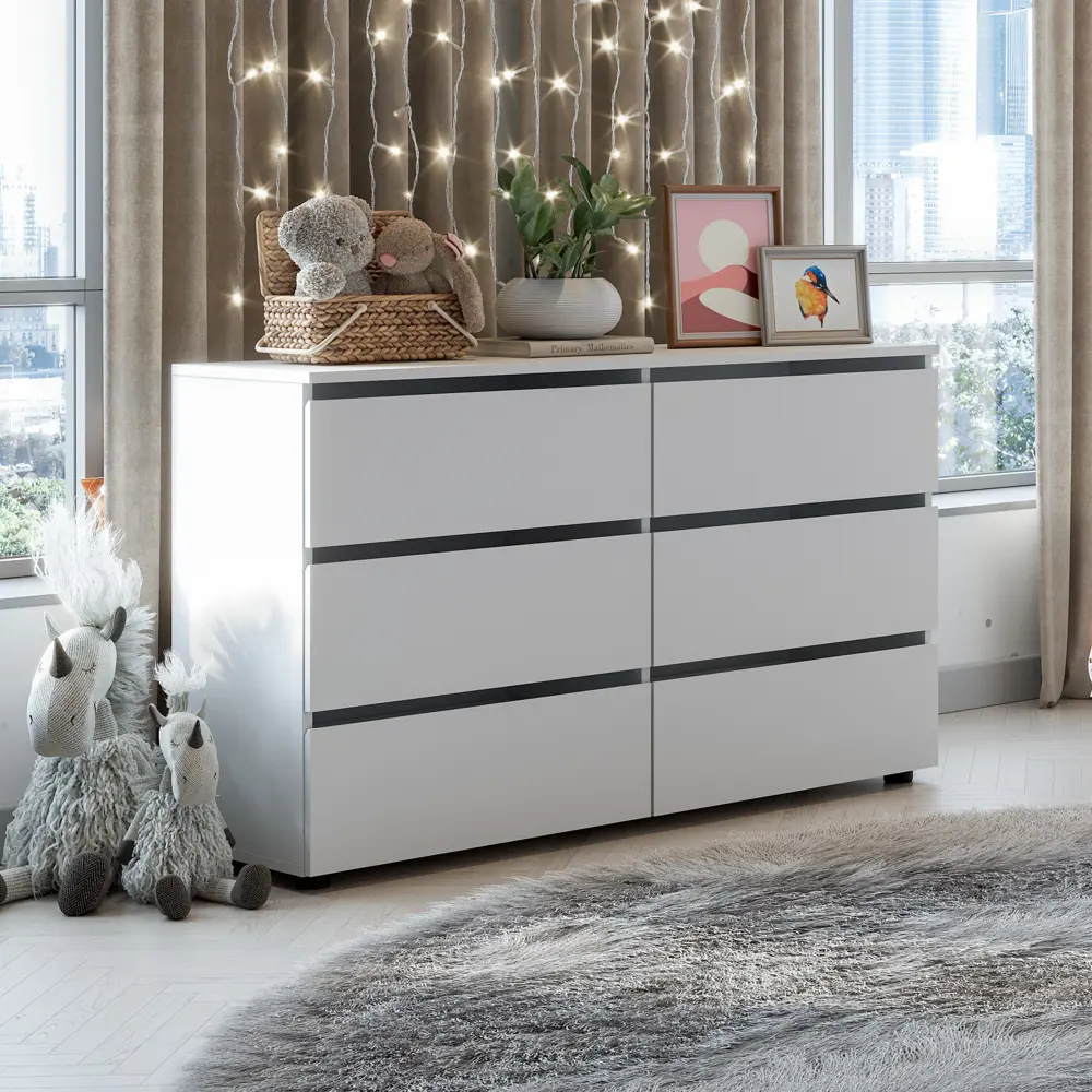 Фото Комод Nn-мебель 00-00106094 6 ящиков 120.1x36.8x73.9 см ЛДСП цвет белый Фото Комод Nn-мебель 00-00106094 6 ящиков 120.1x36.8x73.9 см ЛДСП цвет белый