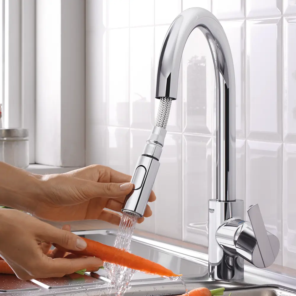 Фото 19 Смеситель для кухни GROHE Feel выдвижной, цвет хром Фото 19 Смеситель для кухни GROHE Feel выдвижной, цвет хром
