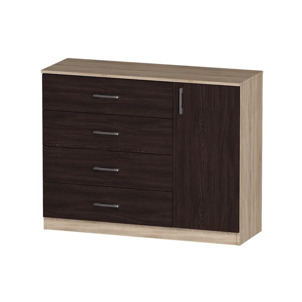 Фото Комод Furnistyle Лайф лкм-03 3 ящика 115x40x90 см ЛДСП цвет дуб сонома/венге Фото Комод Furnistyle Лайф лкм-03 3 ящика 115x40x90 см ЛДСП цвет дуб сонома/венге