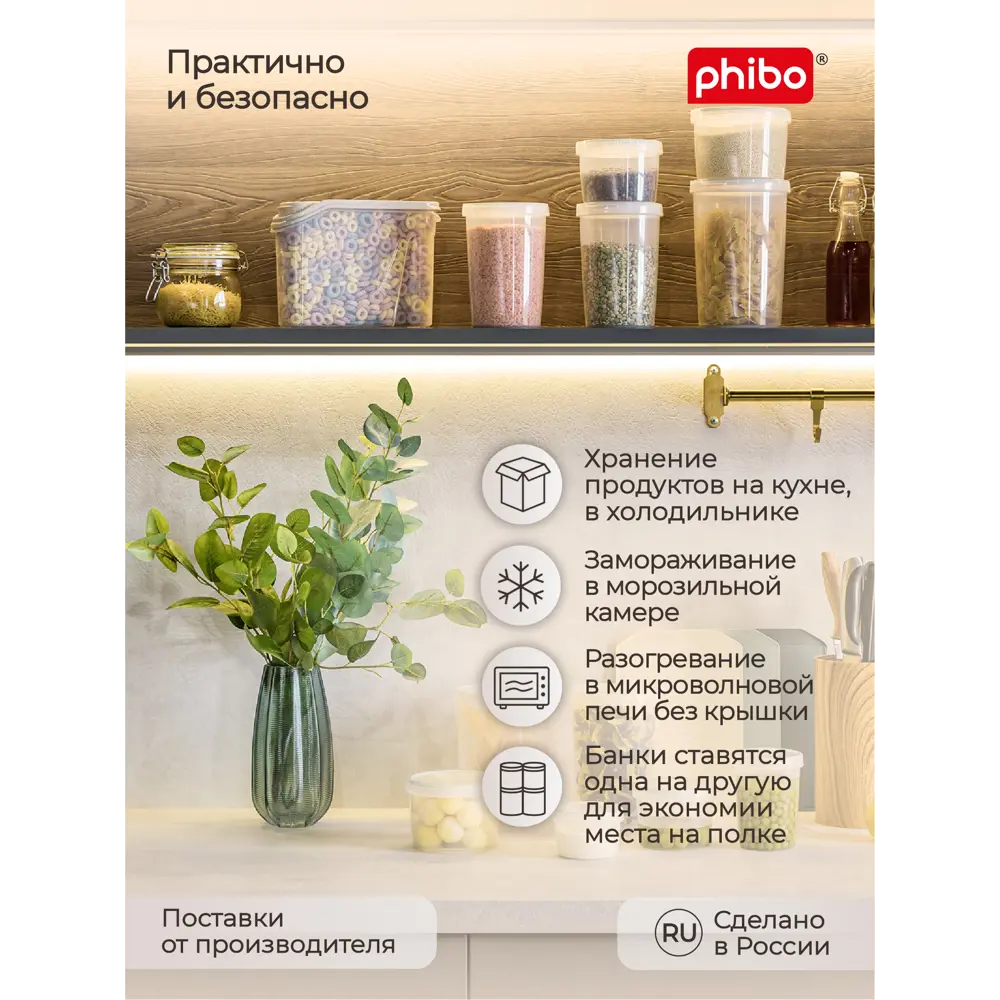 Фото 5 Комплект банок 4 шт Phibo Винтаж 1.2 л полипропилен цвет светло-голубой Фото 5 Комплект банок 4 шт Phibo Винтаж 1.2 л полипропилен цвет светло-голубой