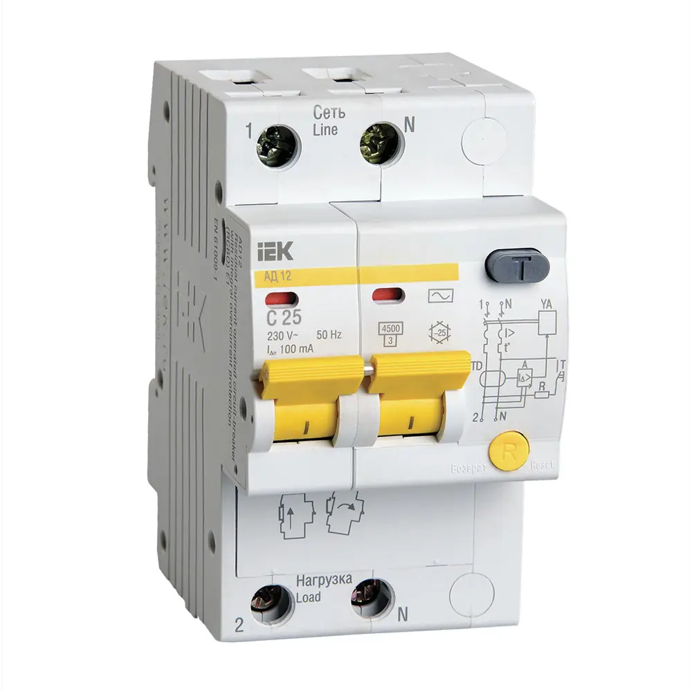 Фото Дифференциальный автомат Iek АД12 2P C25 А 100 мА 4.5 кА C MAD10-2-025-C-100 Фото Дифференциальный автомат Iek АД12 2P C25 А 100 мА 4.5 кА C MAD10-2-025-C-100