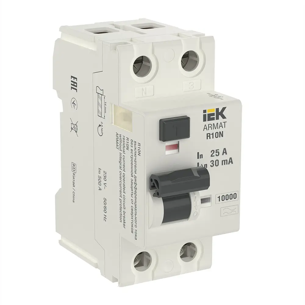 Фото Дифференциальный автомат Iek Armat R10N 2P C25 А 30 мА 10 кА A AR-R10N-2-025A030 Фото Дифференциальный автомат Iek Armat R10N 2P C25 А 30 мА 10 кА A AR-R10N-2-025A030