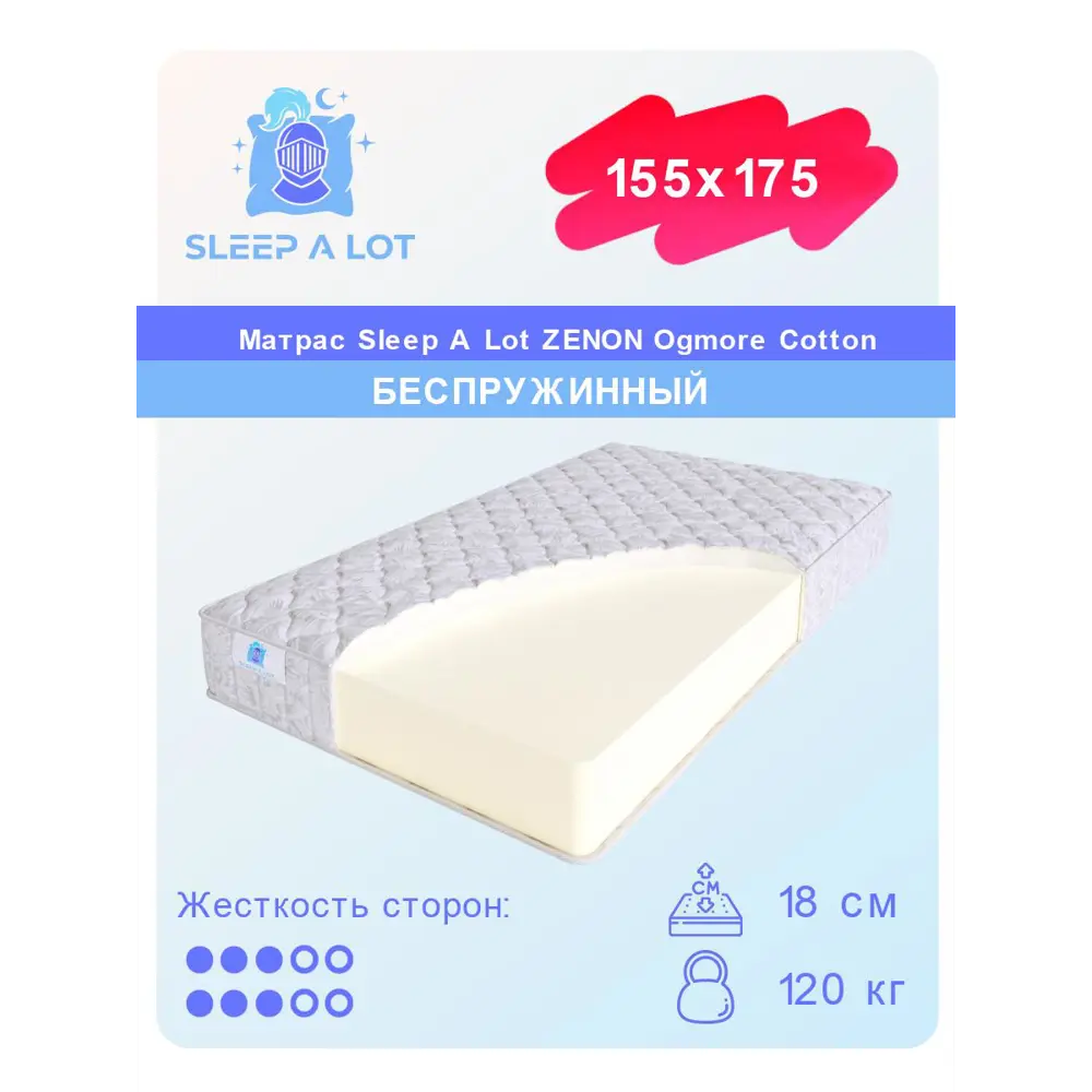 Фото Матрас Sleep A Lot Zenon Ogmore Cotton 155x175 см беспружинный, двуспальный, ортопедический Фото Матрас Sleep A Lot Zenon Ogmore Cotton 155x175 см беспружинный, двуспальный, ортопедический