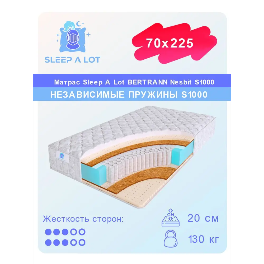 Фото Матрас Sleep A Lot Bertrann Nesbit S1000 70x225 см независимый пружинный блок, детский, ортопедический, кокосовый Фото Матрас Sleep A Lot Bertrann Nesbit S1000 70x225 см независимый пружинный блок, детский, ортопедический, кокосовый